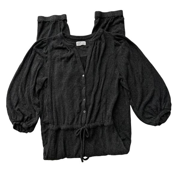 Velvet by Graham & Spencer Harper Cozy Soft Puff Sleeve Charcoal Jumpsuit S - Picture 3 of 11